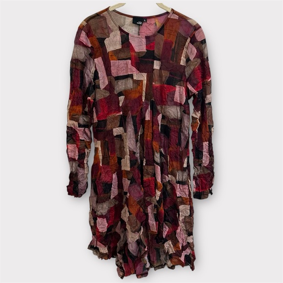 Lisa Bayne Tops - Lisa Bayne Semi-Sheer Crinkle Tunic Top Women's Large Geometric Asymmetric Hem